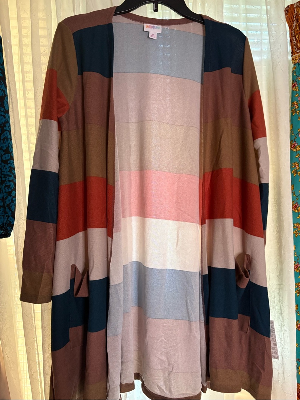 LuLaRoe Striped Open Cardigan in Navy, Rust, Blush, Olive